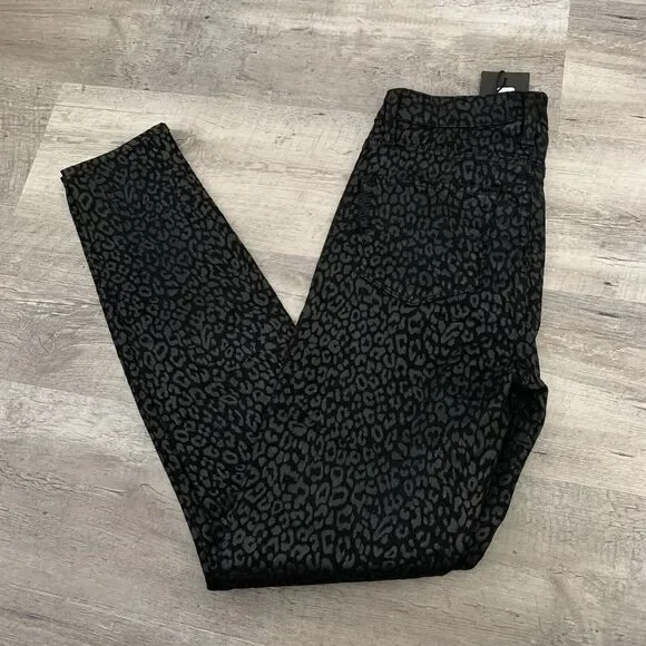 PAIGE Jeans Womens 26 HOXTON Ultra Skinny Denim Leopard Black High Rise NEW - Picture 3 of 7